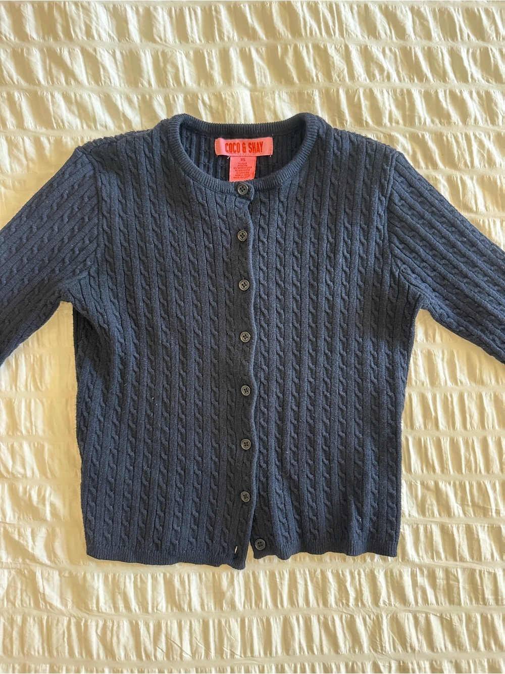 Navy Cable-Knit Button Cardigan